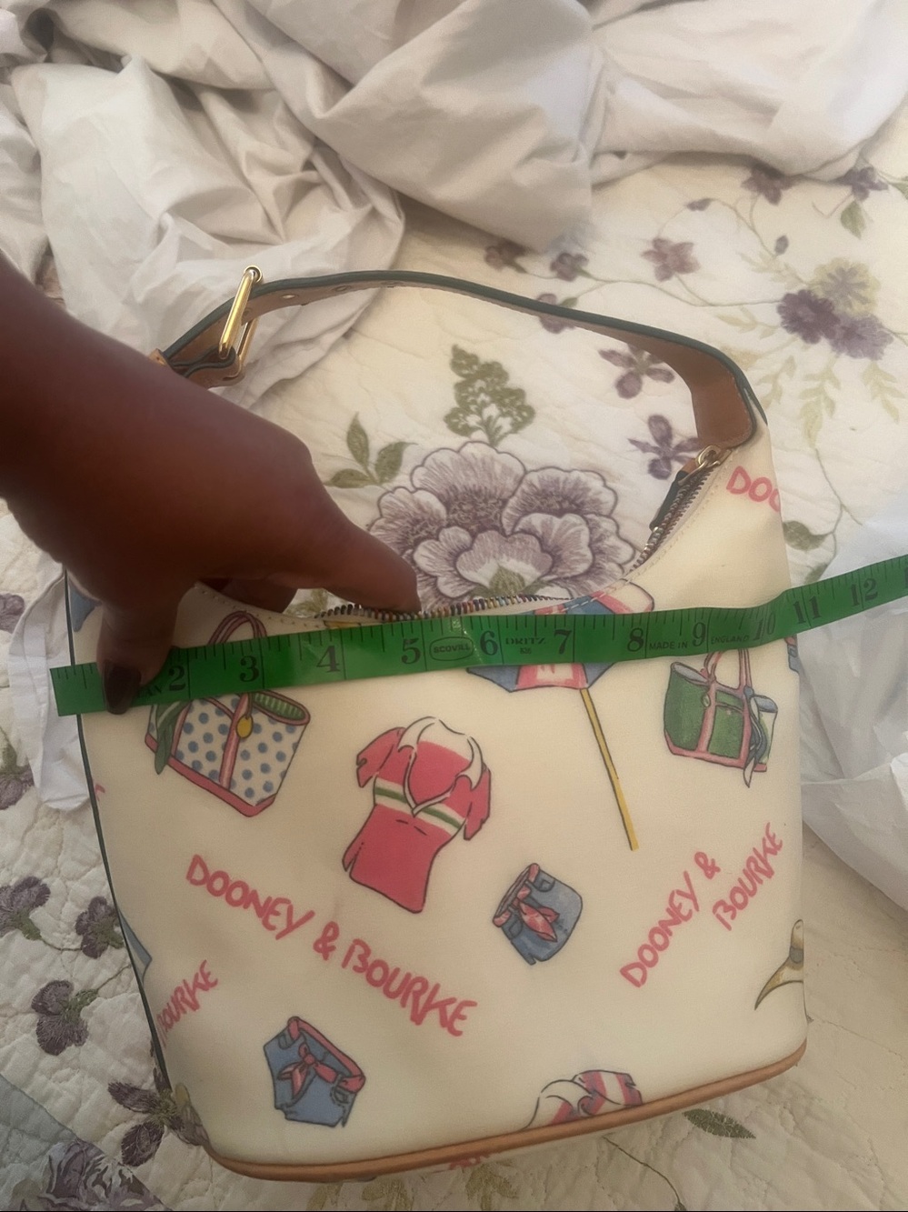 Dooney & Bourke Cream Shoulder Bag with Pink, Green & Blue Beach Print - Picture 10 of 10